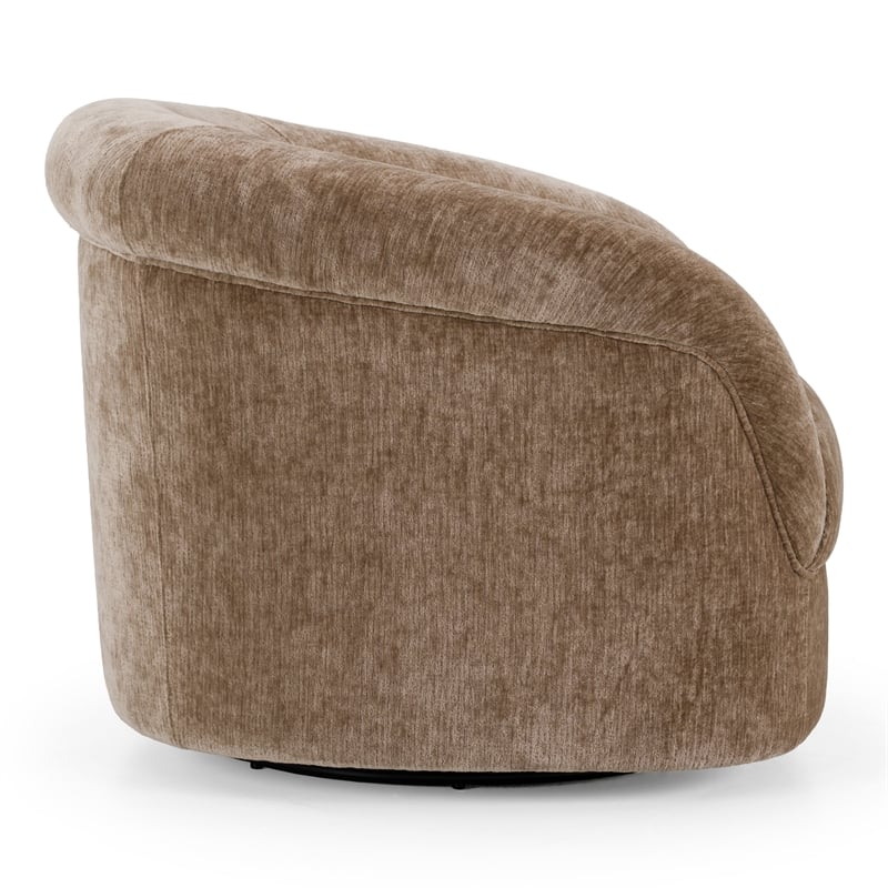 Pemberly Row Modern Brown Fabric Accent Chair with Round Arms