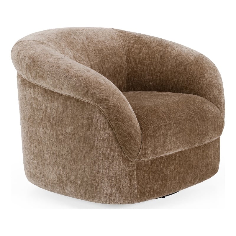 Pemberly Row Modern Brown Fabric Accent Chair with Round Arms