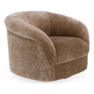 Pemberly Row Modern Brown Fabric Accent Chair with Round Arms