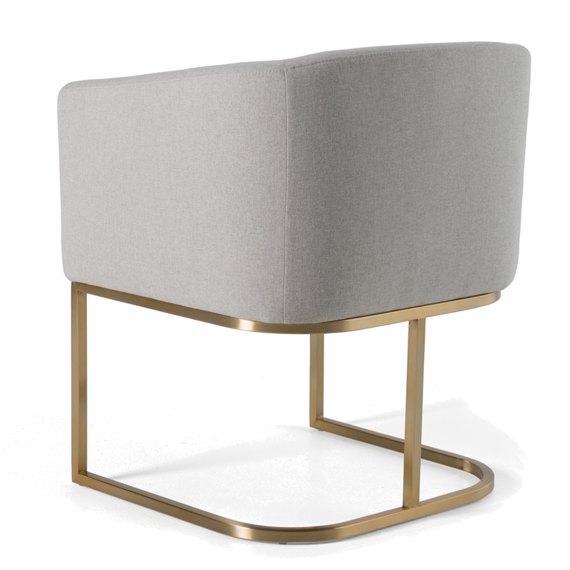 Pemberly Row Light Gray Fabric Dining Chair with Antique Brass Base
