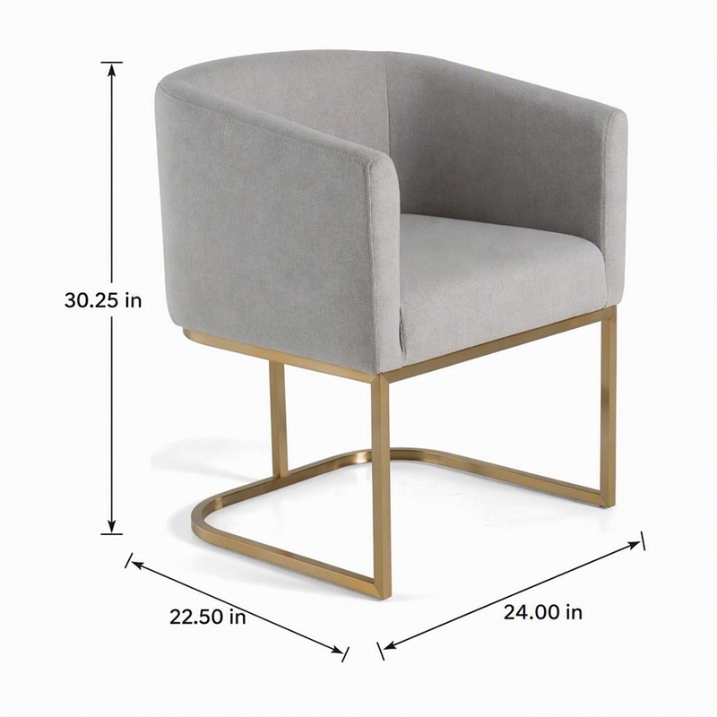 Pemberly Row Light Gray Fabric Dining Chair with Antique Brass Base