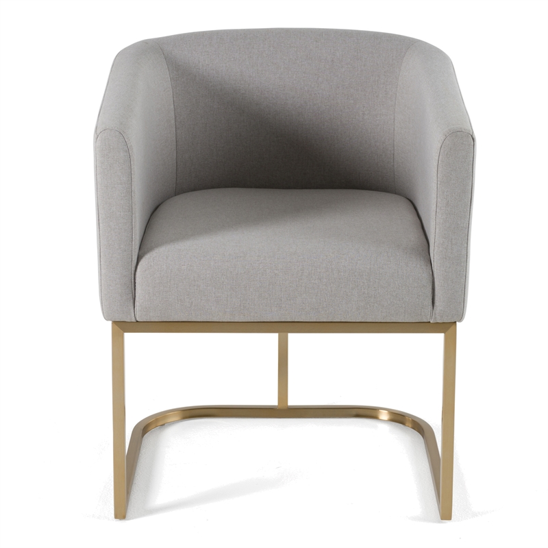 Pemberly Row Light Gray Fabric Dining Chair with Antique Brass Base
