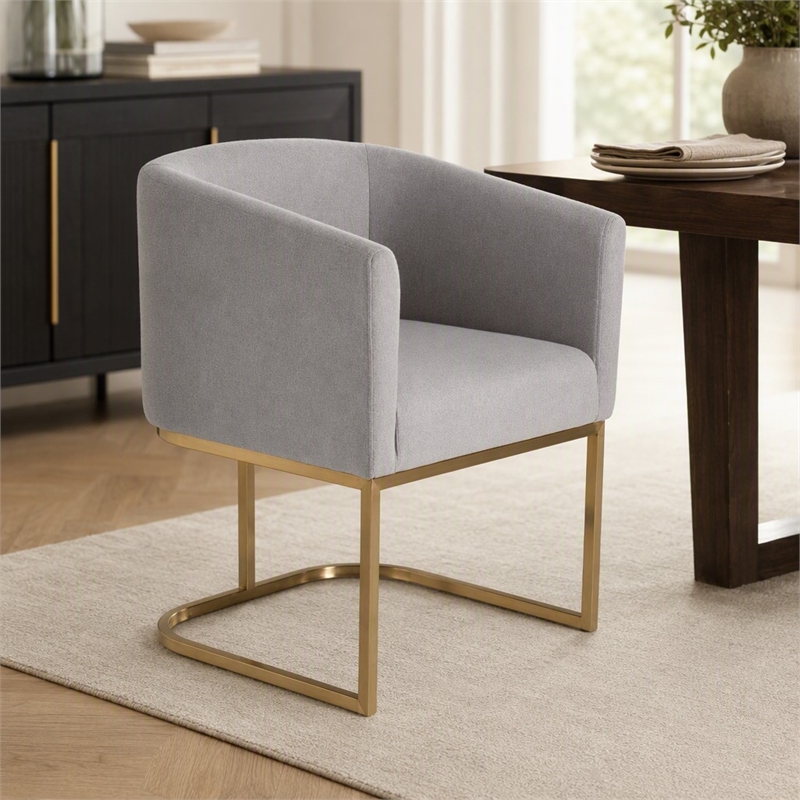 Pemberly Row Light Gray Fabric Dining Chair with Antique Brass Base