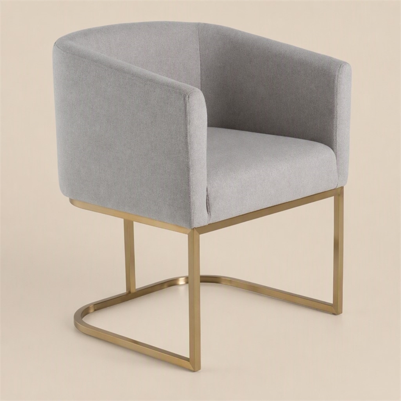 Pemberly Row Light Gray Fabric Dining Chair with Antique Brass Base