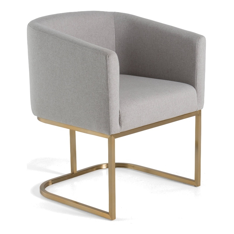 Pemberly Row Light Gray Fabric Dining Chair with Antique Brass Base