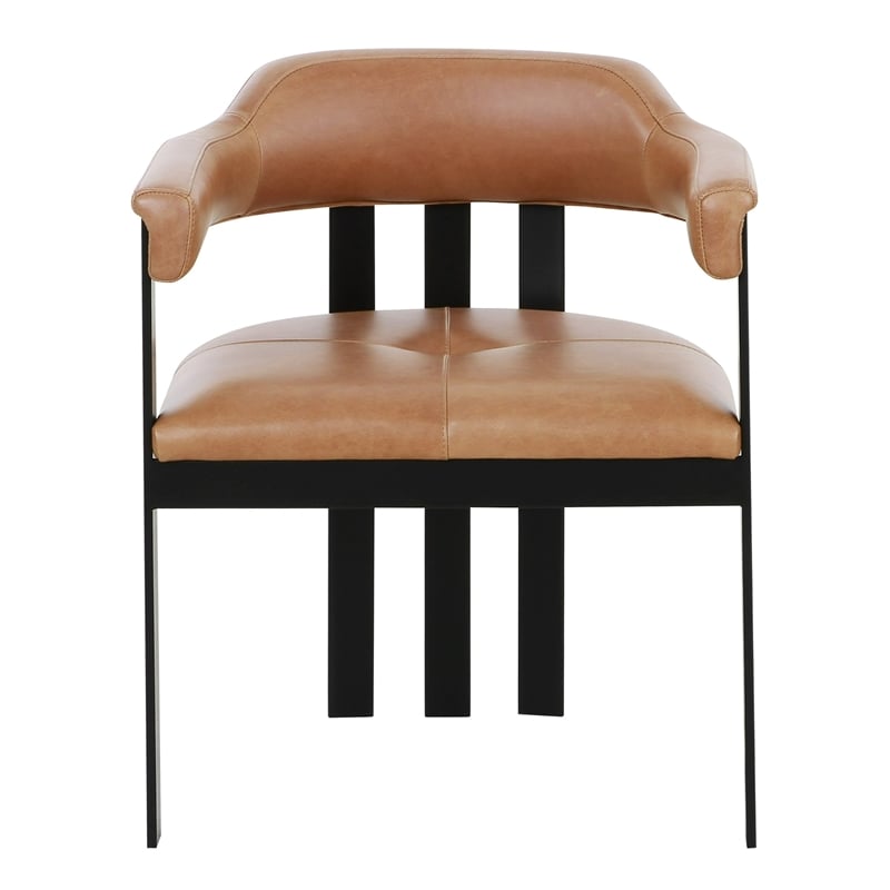 Pemberly Row Modern Camel Leather Dining Chair with Black Iron Frame