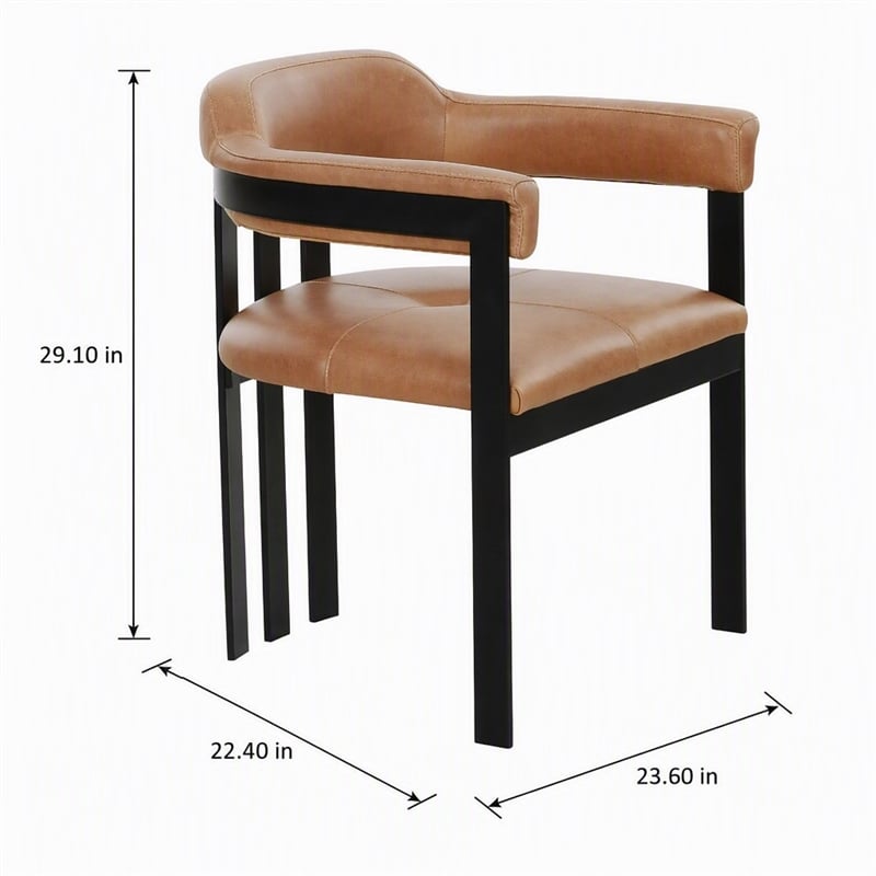 Pemberly Row Modern Camel Leather Dining Chair with Black Iron Frame