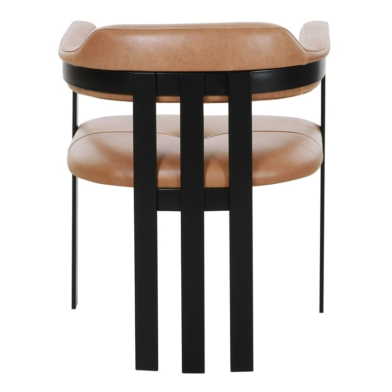 Pemberly Row Modern Camel Leather Dining Chair with Black Iron Frame