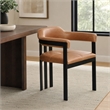Pemberly Row Modern Camel Leather Dining Chair with Black Iron Frame