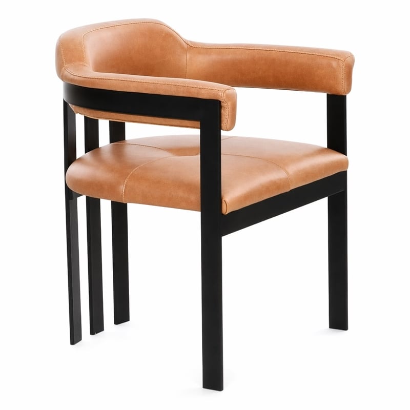 Pemberly Row Modern Camel Leather Dining Chair with Black Iron Frame