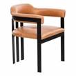 Pemberly Row Modern Camel Leather Dining Chair with Black Iron Frame