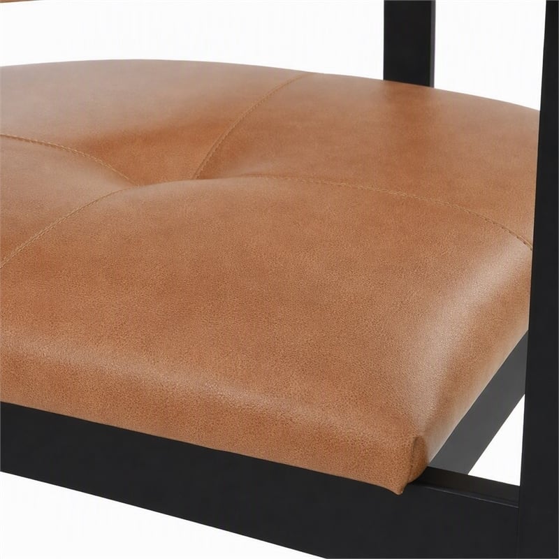 Pemberly Row Modern Camel Leather Dining Chair with Black Iron Frame
