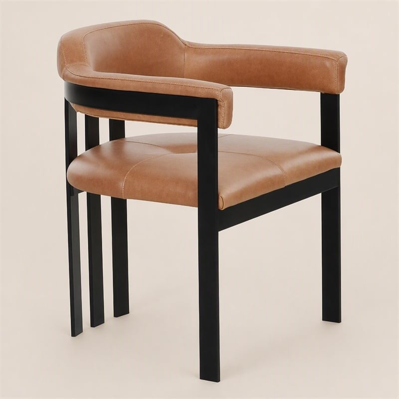 Pemberly Row Modern Camel Leather Dining Chair with Black Iron Frame