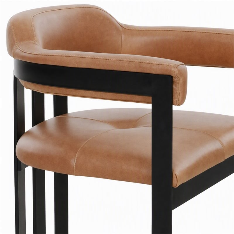 Pemberly Row Modern Camel Leather Dining Chair with Black Iron Frame