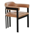 Pemberly Row Modern Camel Leather Dining Chair with Black Iron Frame