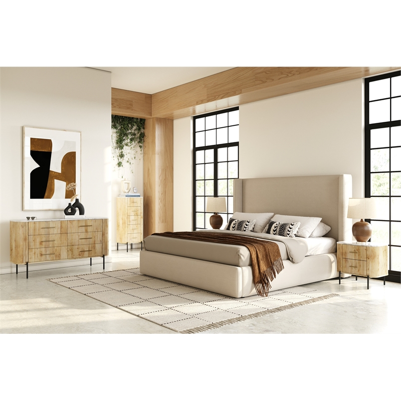 Pemberly Row Mango Wood Dresser with White Marble Top and 6 Drawers