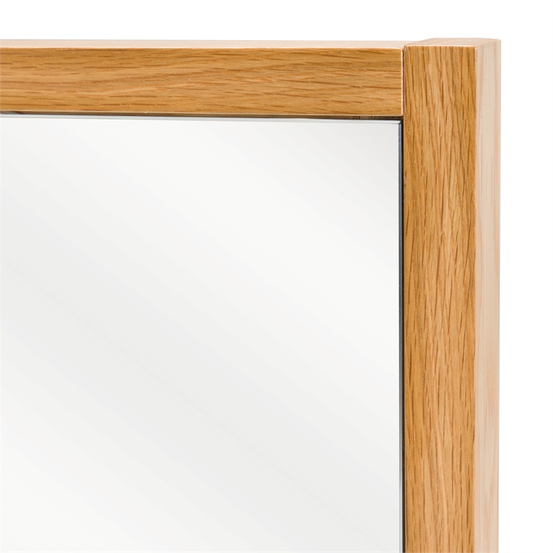 Pemberly Row Modern Natural Oak Rectangular Mirror with Rubberwood Frame
