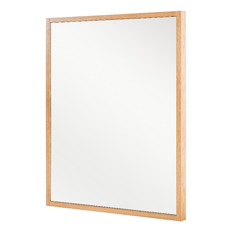 Pemberly Row Modern Natural Oak Rectangular Mirror with Rubberwood Frame