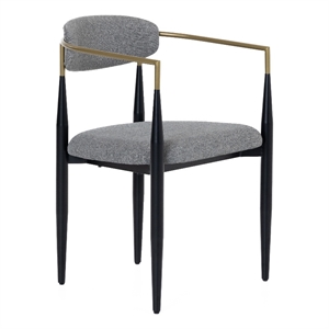 Pemberly Row Mid-Century Modern Grey Fabric Dining Armchair with Gold Arms