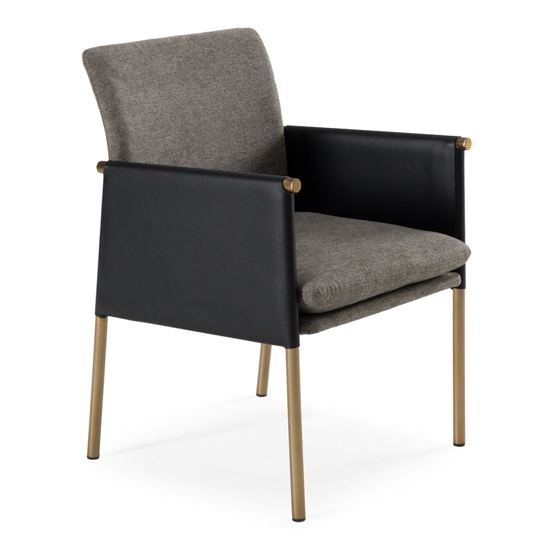 Pemberly Row Modern Dining Chair with Grey Fabric and Brass Legs