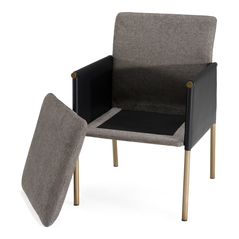 Pemberly Row Modern Dining Chair with Grey Fabric and Brass Legs