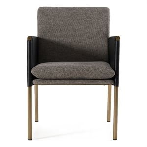 Pemberly Row Modern Dining Chair with Grey Fabric and Brass Legs