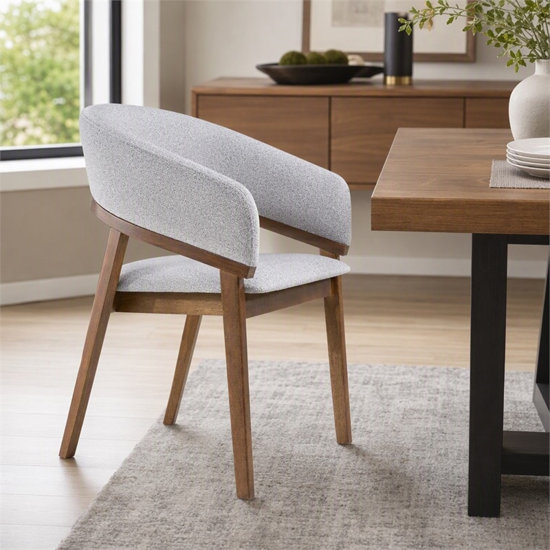Pemberly Row Mid-Century Dining Chair in Gray Fabric and Walnut Frame
