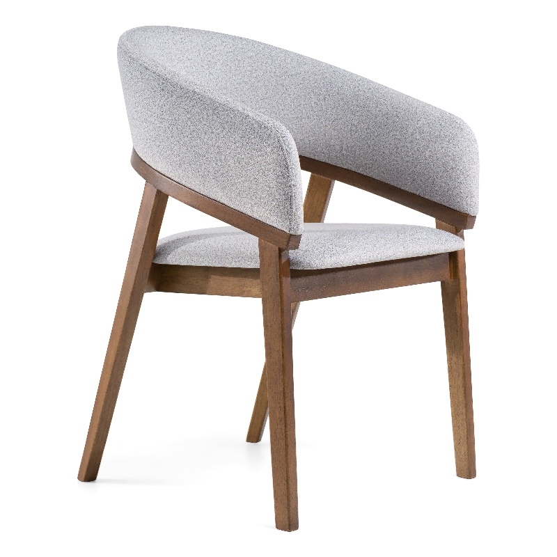 Pemberly Row Mid-Century Dining Chair in Gray Fabric and Walnut Frame