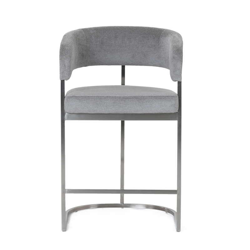 Pemberly Row Modern Gray Fabric Counter Chair with Stainless Steel Base