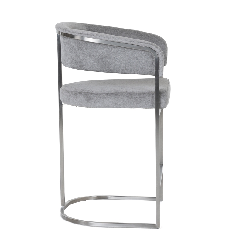 Pemberly Row Modern Gray Fabric Counter Chair with Stainless Steel Base