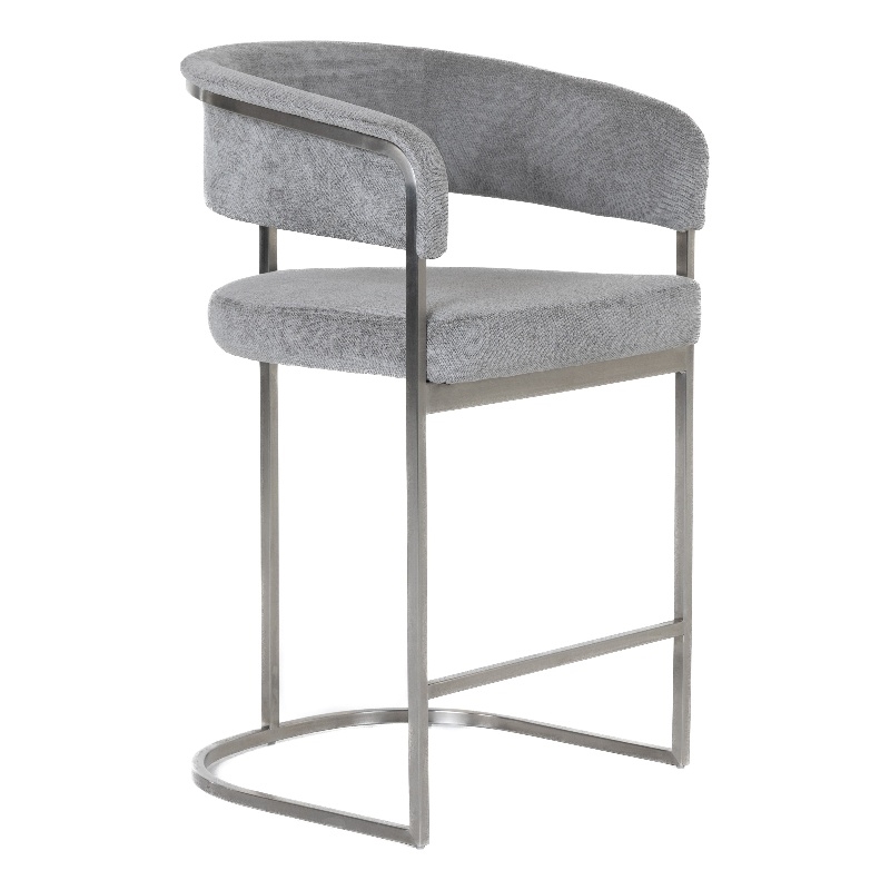 Pemberly Row Modern Gray Fabric Counter Chair with Stainless Steel Base