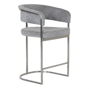 Pemberly Row Modern Gray Fabric Counter Chair with Stainless Steel Base