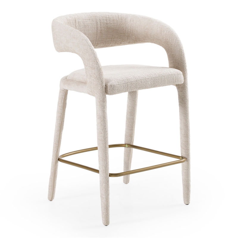 Pemberly Row Modern Ivory Beige Counter Chair with Cast Iron Legs