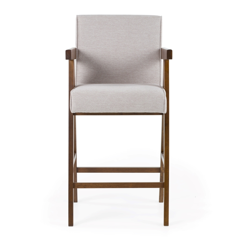 Pemberly Row Modern Counter Chair Set in Beige Fabric & Walnut (Set of 2)