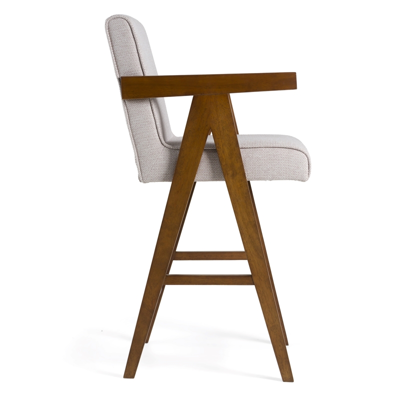 Pemberly Row Modern Counter Chair Set in Beige Fabric & Walnut (Set of 2)