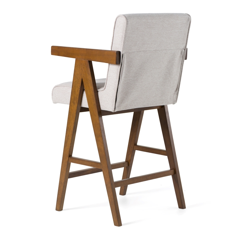 Pemberly Row Modern Counter Chair Set in Beige Fabric & Walnut (Set of 2)