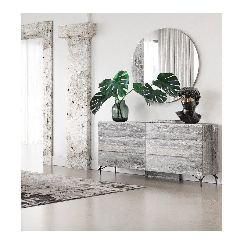 Pemberly Row Modern Round Mirror in Tiger Wood Gray Finish