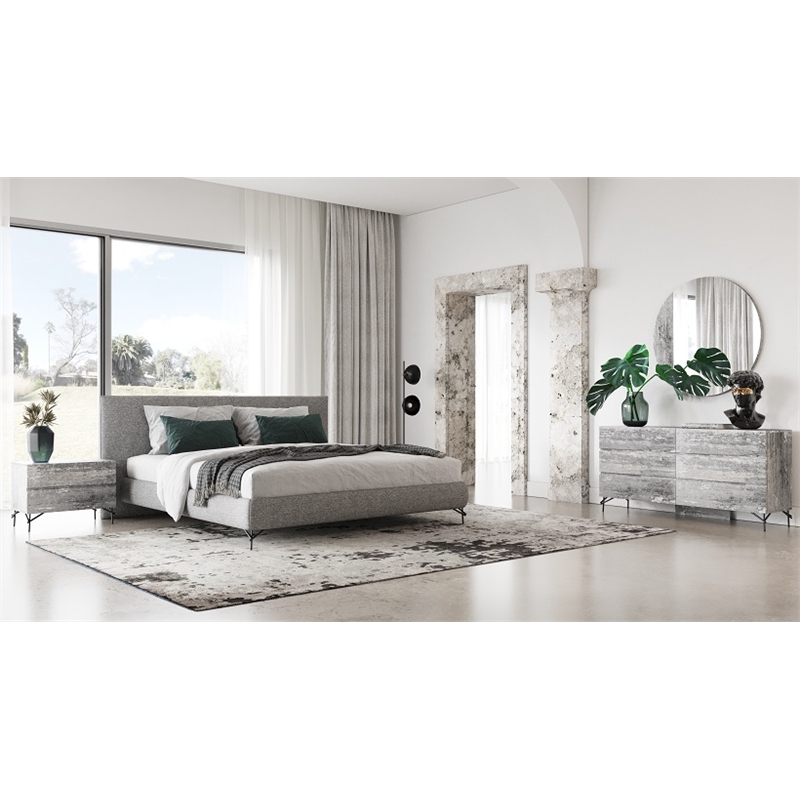 Pemberly Row Modern Round Mirror in Tiger Wood Gray Finish