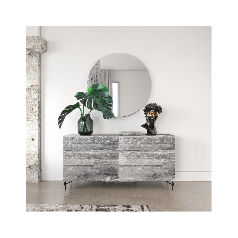 Pemberly Row Modern Round Mirror in Tiger Wood Gray Finish