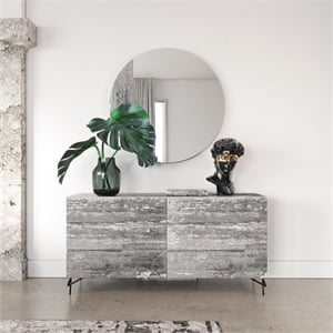 Pemberly Row Modern Round Mirror in Tiger Wood Gray Finish