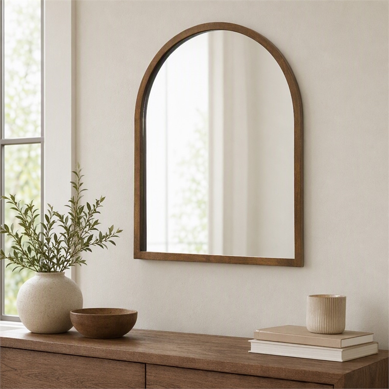 Pemberly Row Modern Walnut Mirror with Veneer Frame
