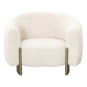 Pemberly Row Antique Brass Accent Chair in Beige Fabric with Round Arms