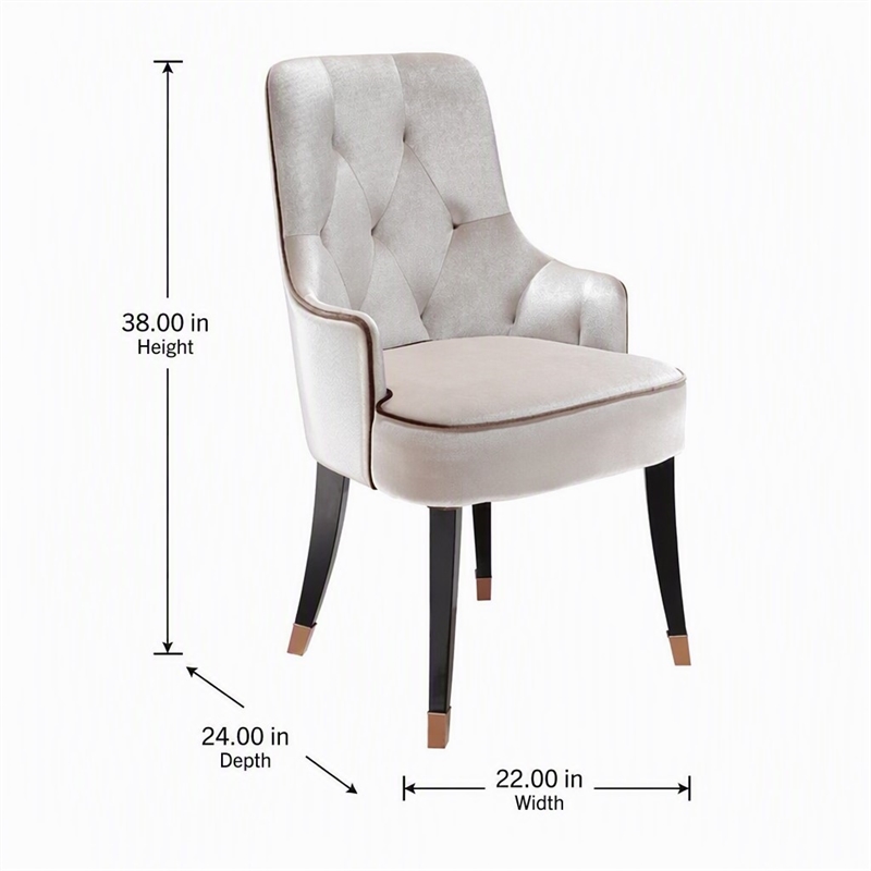 Pemberly Row Larissa Modern Cream Velvet Dining Chair with Tufted Back