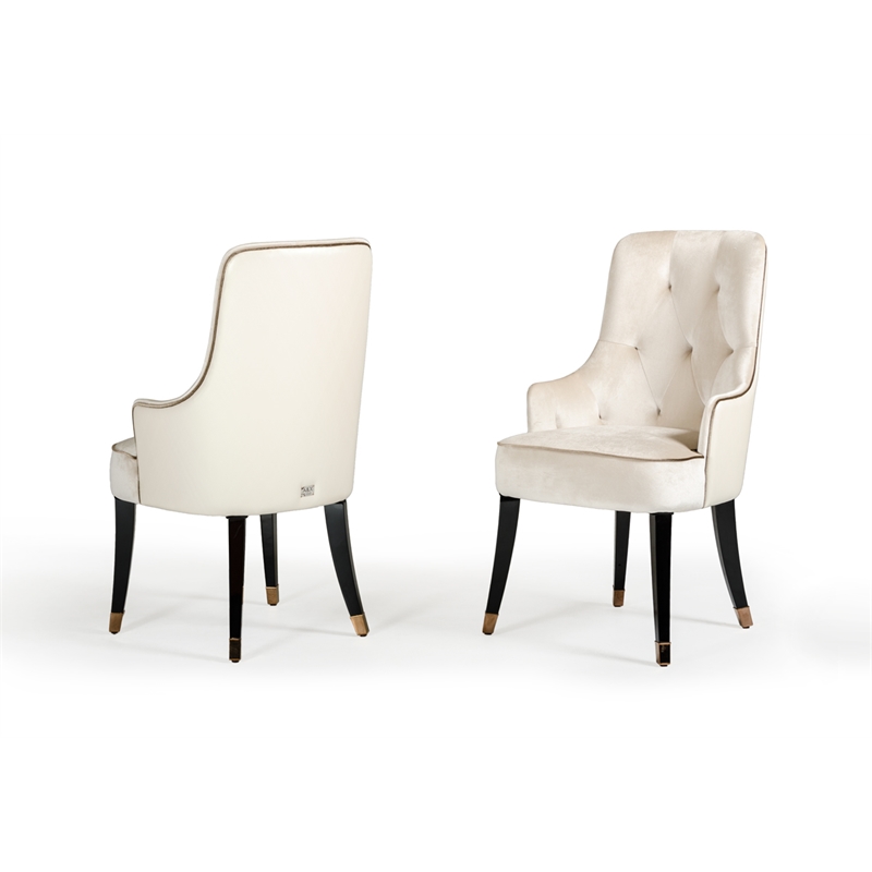 Pemberly Row Larissa Modern Cream Velvet Dining Chair with Tufted Back