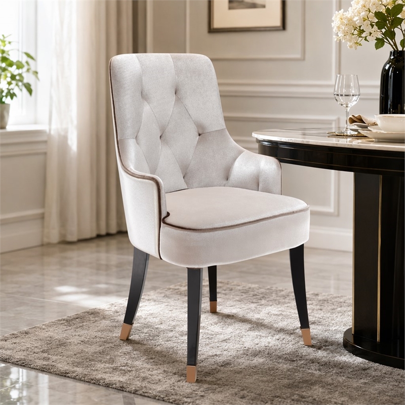 Pemberly Row Larissa Modern Cream Velvet Dining Chair with Tufted Back