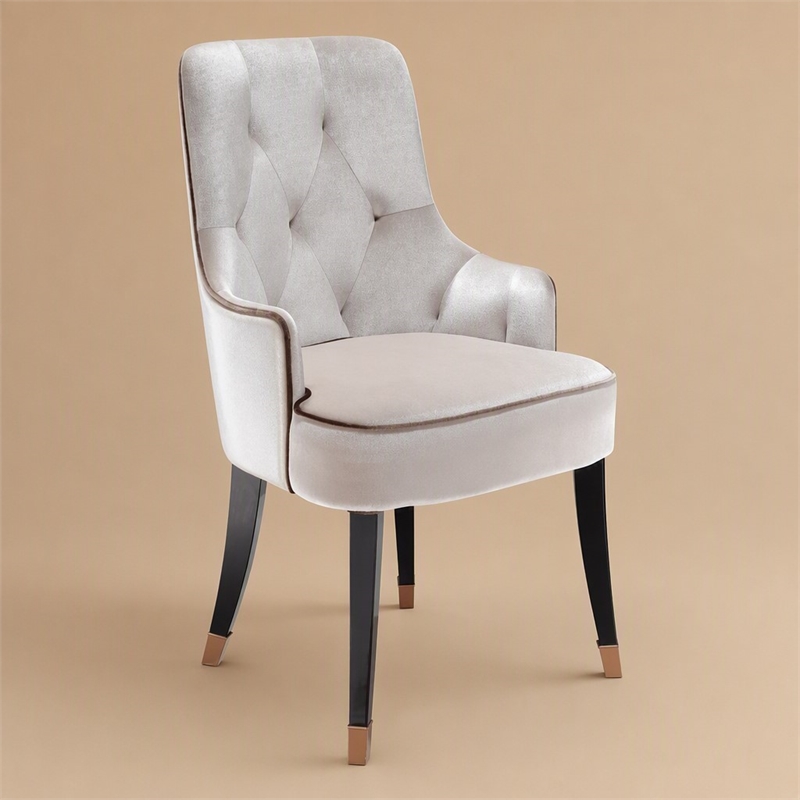 Pemberly Row Larissa Modern Cream Velvet Dining Chair with Tufted Back