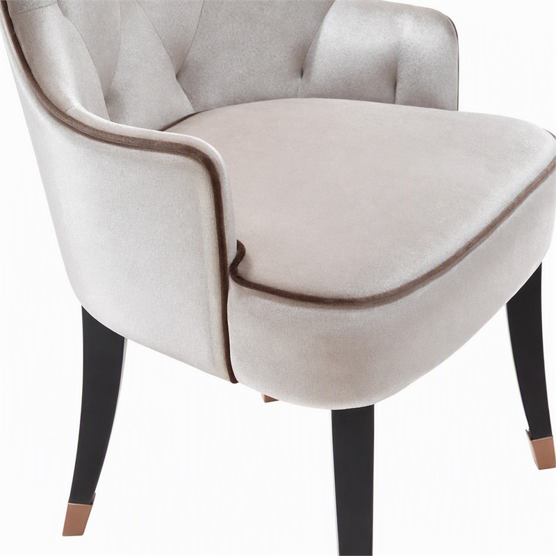 Pemberly Row Larissa Modern Cream Velvet Dining Chair with Tufted Back