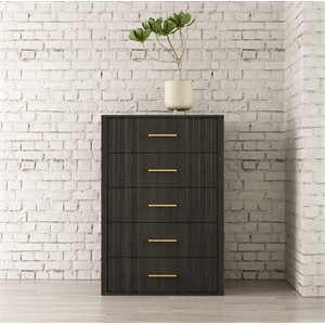 Pemberly Row Dark Gray Chest with Acacia Wood and Brass Handles