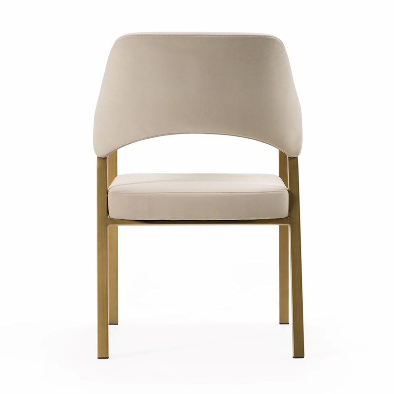 Pemberly Row Modern Dining Armchair in Beige Fabric with Antique Brass Frame