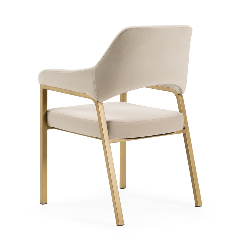 Pemberly Row Modern Dining Armchair in Beige Fabric with Antique Brass Frame